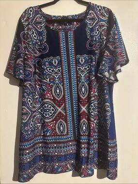 Roz & Ali Navy Paisley Tunic with Blue and Magenta Accents